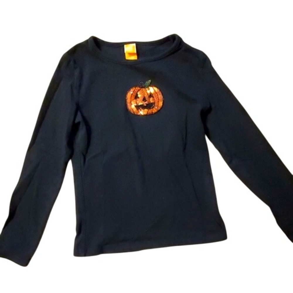 Target Girls Sequin Pumpkin Halloween Black Long Sleeve Shirt Size Medium 7-8
